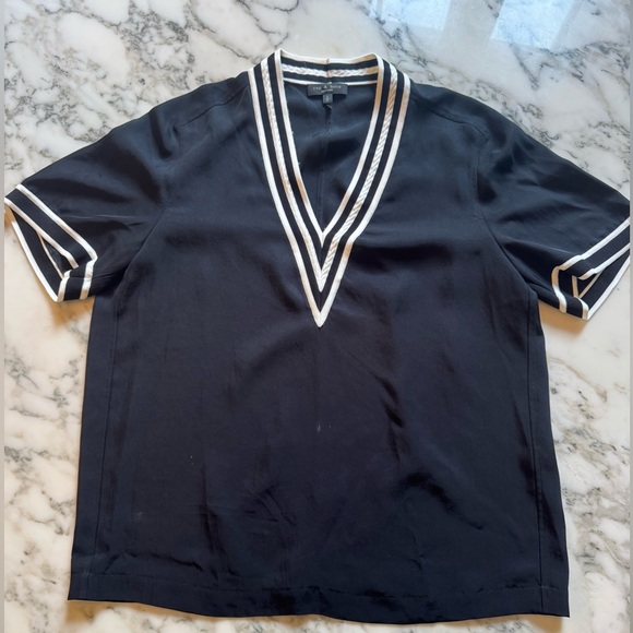 EUC Rag & Bone Althea Black V-Neck Top with White Trim Sz S Sold Out - Picture 3 of 8